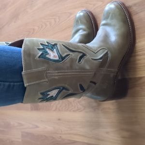 FRYE Vintage Green White Cowgirl Cowboy Western Campus Boots, Size 9B